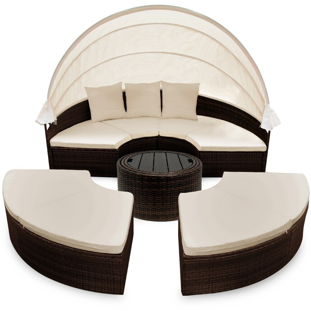 Casaria Polyrattan Sonneninsel braun Ø185cm mit WPC-Teleskoptisch