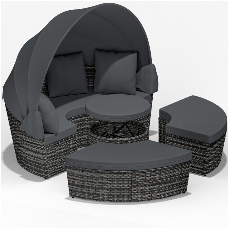 Casaria Sonneninsel Ø 185cm anthrazit - Polyrattan Liegeinsel mit Dach - Belastbar bis 320kg