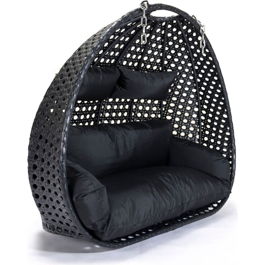 Home Deluxe Polyrattan-Hängesessel TWIN für 2 Personen - Schwarz mit Kissen - 145x126x74 cm