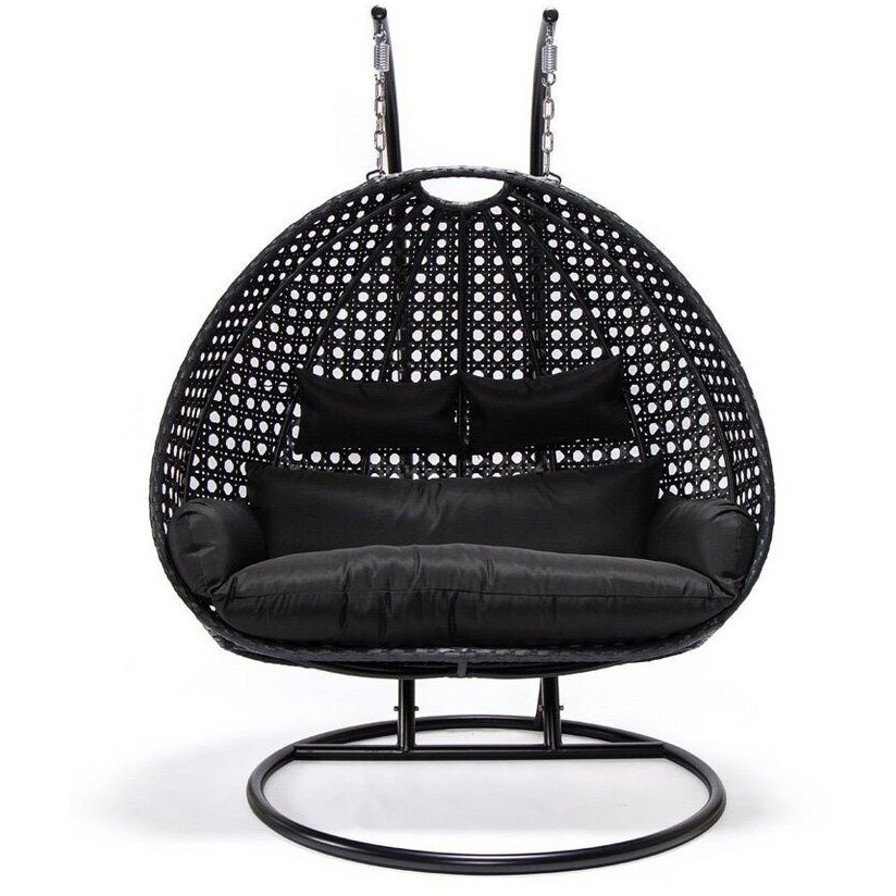 Home Deluxe Polyrattan-Hängesessel mit Gestell - 2 Personen - 145x126x74 cm - Schwarz