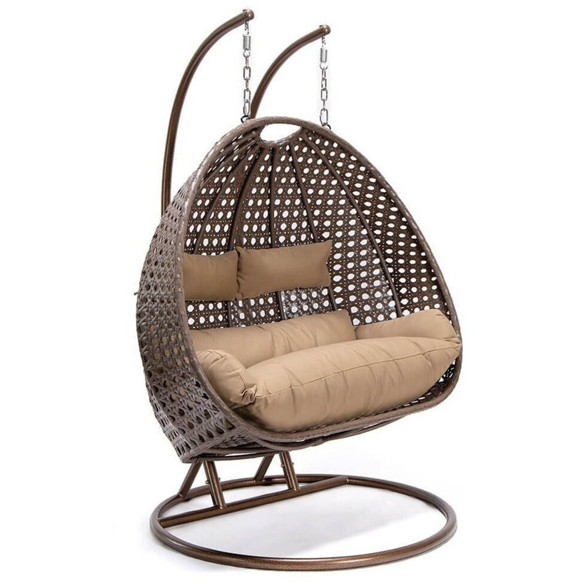 Home Deluxe Twin Polyrattan Hängesessel mit Gestell braun inkl. Regenabdeckung
