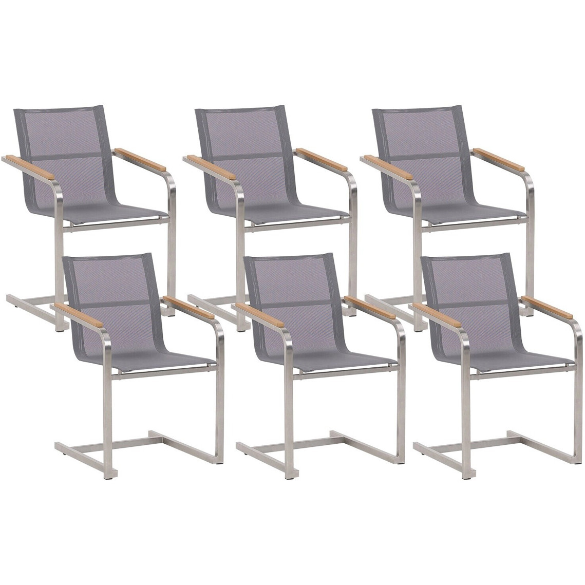 Beliani Gartenstuhl 6er Set Edelstahl - Stapelbare Gartensessel mit Armlehnen Grau Modern