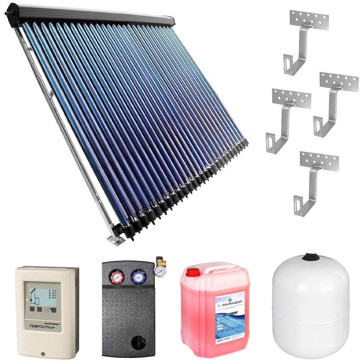 Sunex Solarthermie-Set mit 2x Röhrenkollektor HP30 10,11 m² - Komplettset für Heizungsunterstützung
