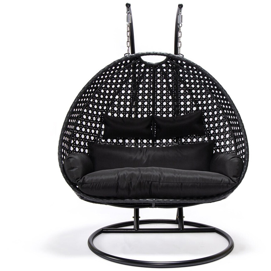 Home Deluxe Twin Polyrattan Hängestuhl Schwarz - Doppel-Hängesessel für 2 Personen