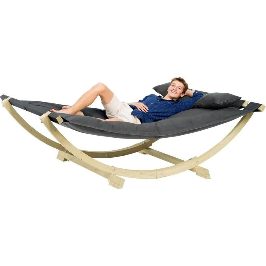 Amazonas Lounge Bett anthrazit - Doppelliege aus Fichtenholz mit Kissen 190x130cm