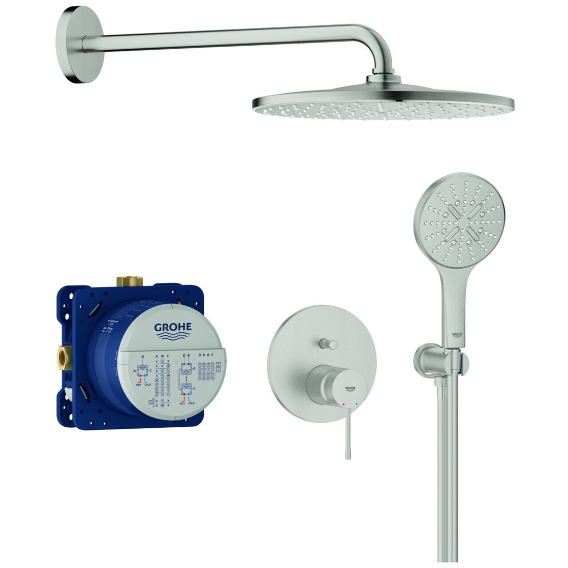 GROHE Essence Unterputz-Duschsystem mit Rainshower Mono 310 in Supersteel (Modell 25287DC0)