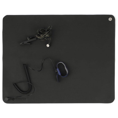 5-teiliges ESD Handling Set - Faltbar in Matt Schwarz (500x400x0,5) | Inklusive Armband und Spiralkabel