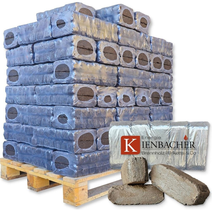 Energie Kienbacher 900 kg Hartholz Torfbriketts - Hochreine Torfkohle auf Palette (90 x 10 kg) | Naturkohle für effizientes Heizen