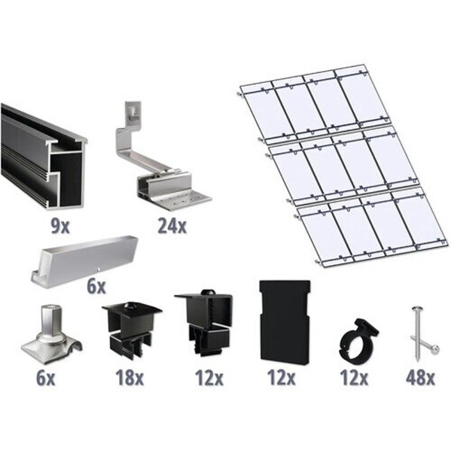 Gems Solavento Befestigungs-Set Typ 1 - Komplett-Set für 12 Solarmodule auf Schrägdach inkl. 9 Montageschienen