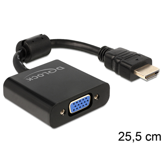 DeLOCK 65512 VGA auf HDMI Adapter - 0,254 m - D-Sub (VGA) auf HDMI Typ A (Schwarz)