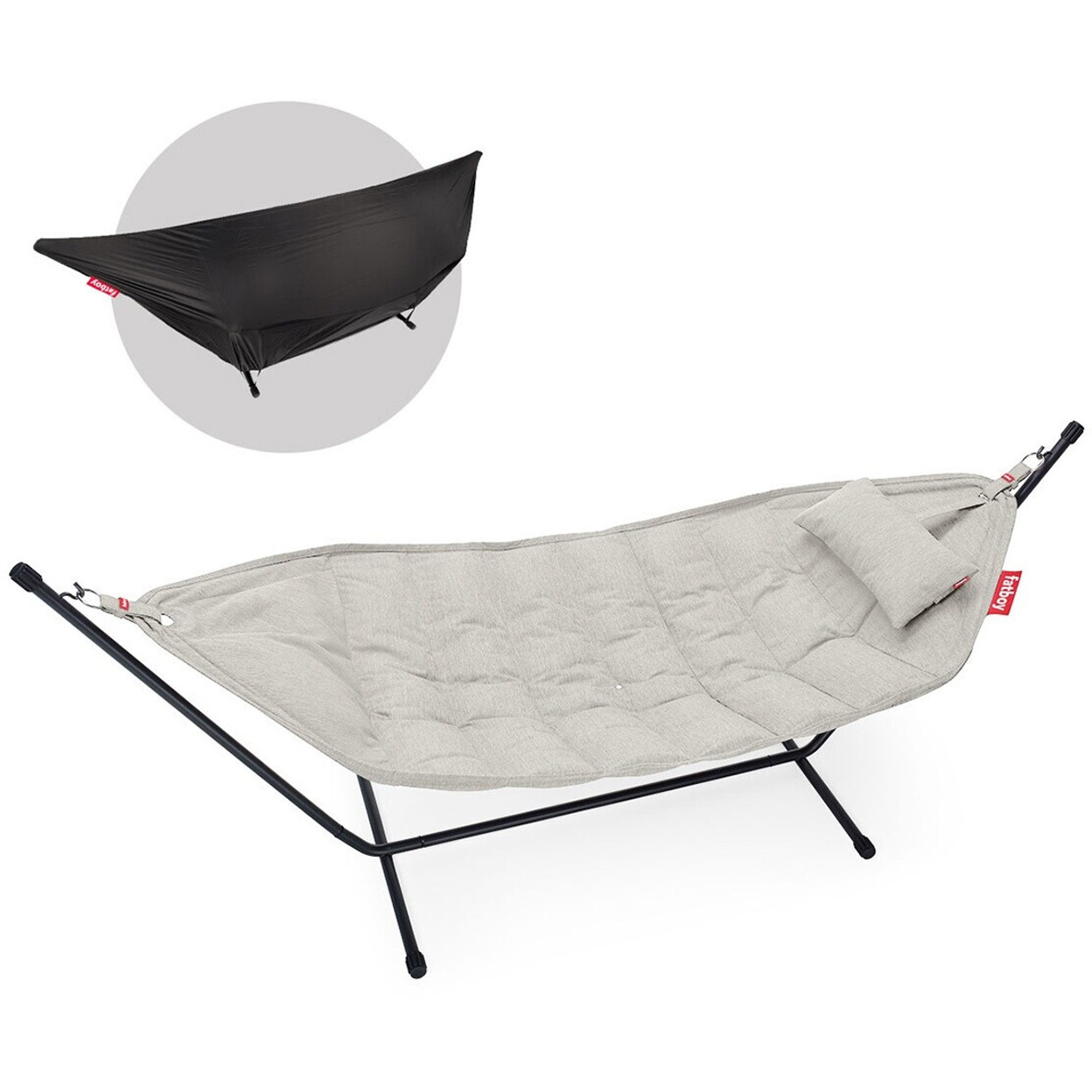 Fatboy Headdemock Superb Deluxe Hängematte mit Gestell Black Mist - Luxus-Hängematte für 2 Personen mit Kissen & Tragetasche