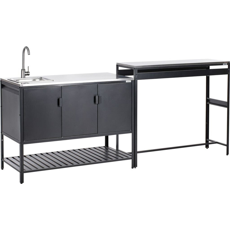 Beliani Outdoor-Küchenschrank schwarz Edelstahl 3-türig