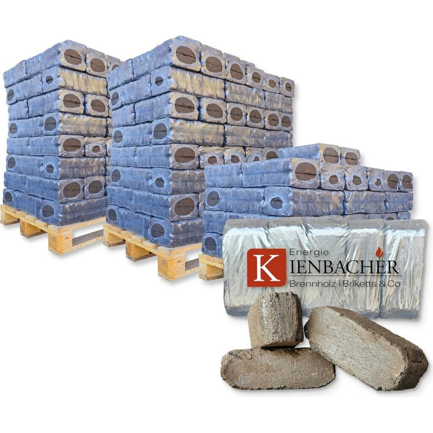 Energie Kienbacher - 2500 kg Torfbriketts & Hartholzbriketts - Hochreine Torfkohle auf Palette (25 x 10 kg)