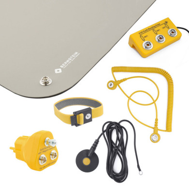 6-teiliges ESD Personenerdung Set - Graue Matte (900x610x2) mit Armband und 2 Kabeln