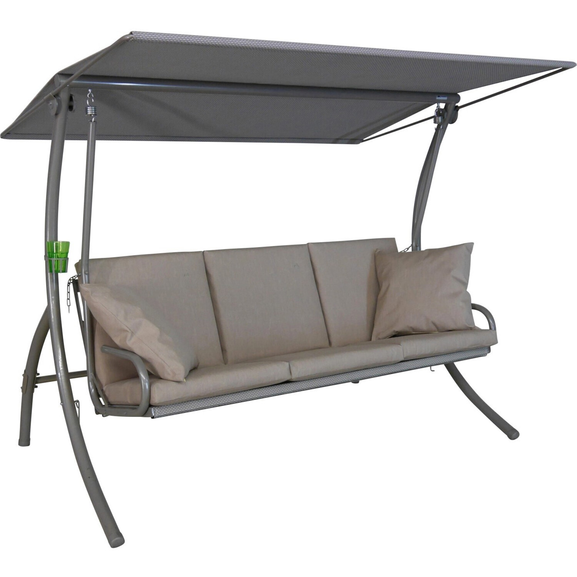 Angerer Elegance Sun Hollywoodschaukel 3-Sitzer mit Liegefunktion taupe - 210 cm wetterfeste Gartenschaukel