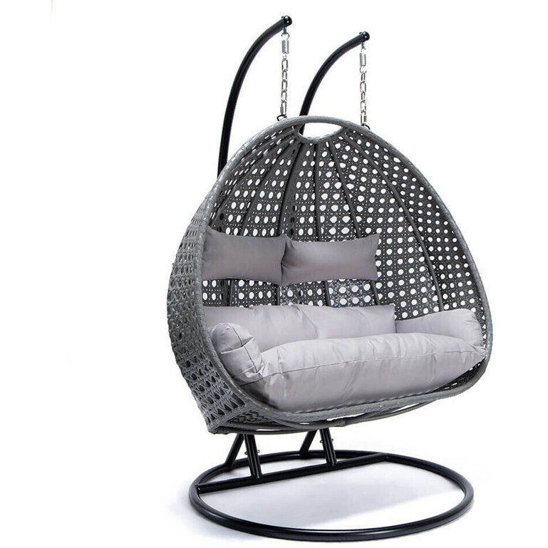 Home Deluxe Twin Polyrattan Hängesessel - Grau mit Regenabdeckung für 2 Personen