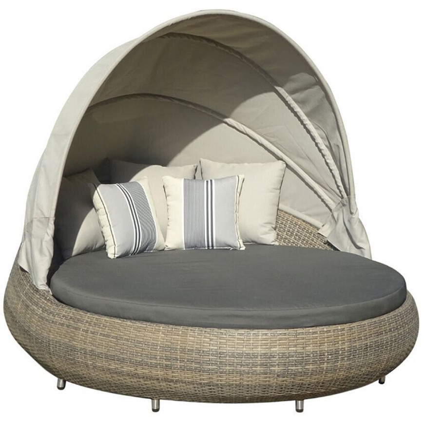 Dehner Florida Sun Lounger Doppelliege 220x160x159 cm - Polyrattan braun mit Dach und Auflagen