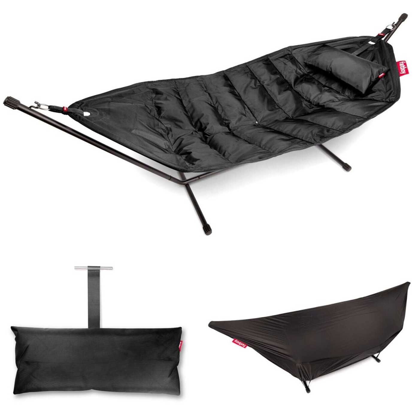 Fatboy Headdemock Deluxe Set Schwarz - XXL Hängematte mit Gestell für 2-3 Personen