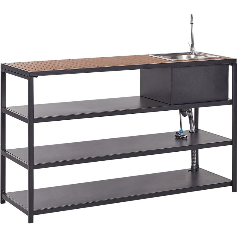 Beliani Outdoor-Kücheninsel mit Spüle schwarz Stahl u. Kunstholz 50 x 144 x 91 cm